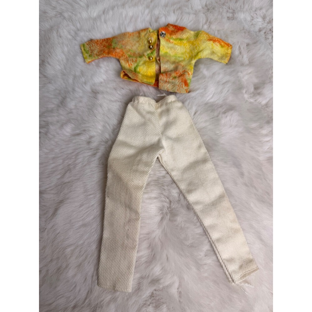 Vintage 1960s Barbie Clone Mod Shirt Metal Snaps Cream Elastic Pants Outfit Set